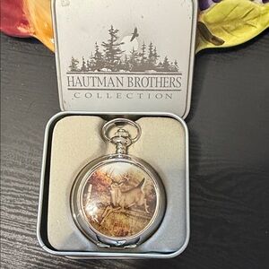 Hautman Brothers Silver Pocket Watch with Deer Scene